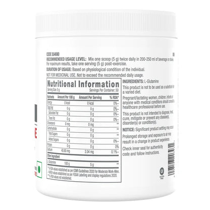 Nutritional information label on a supplement container