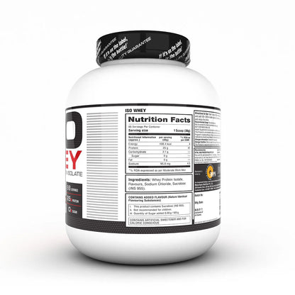 White protein powder container with black label on a white background