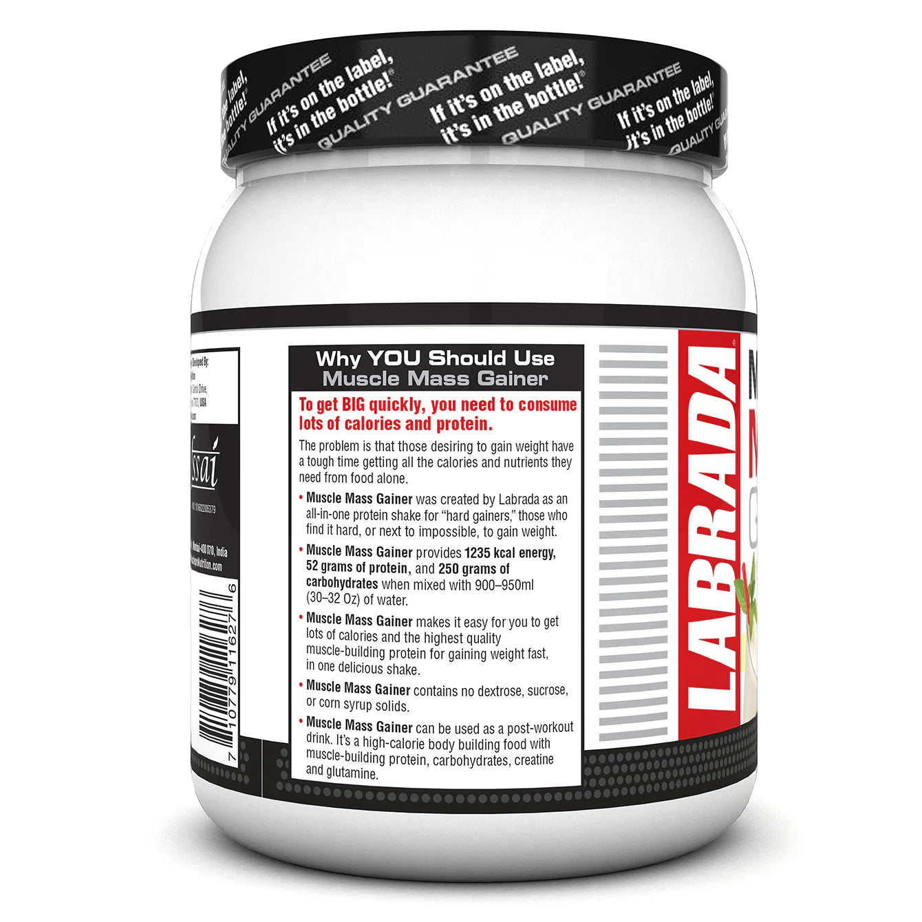 Labrada Muscle Mass Gainer supplement container with label on a white background