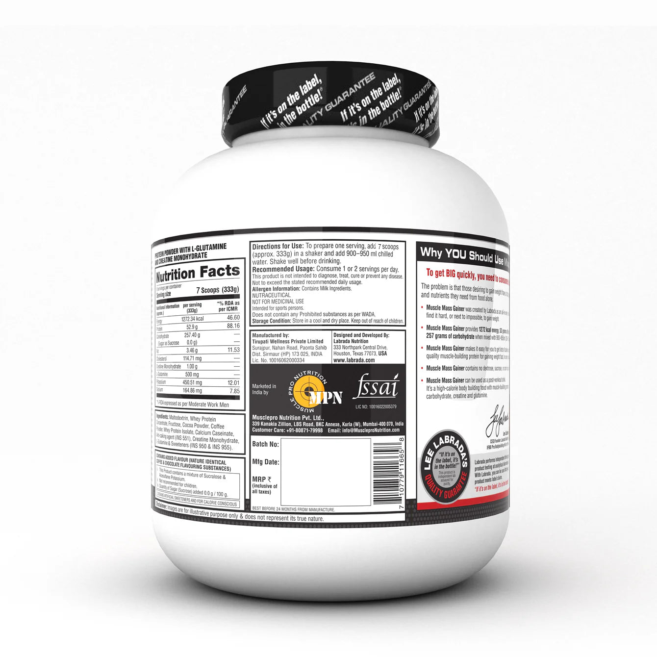 Supplement container with a detailed label on a white background