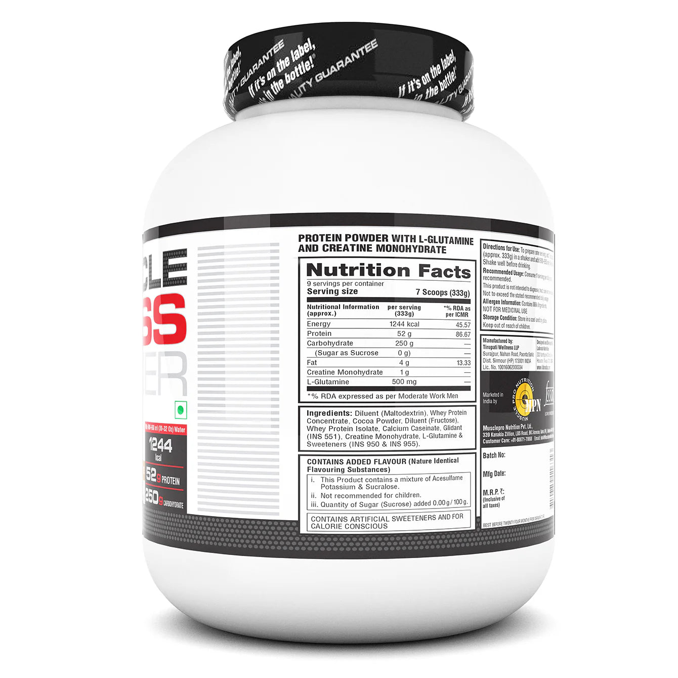 Protein powder container with label on a white background