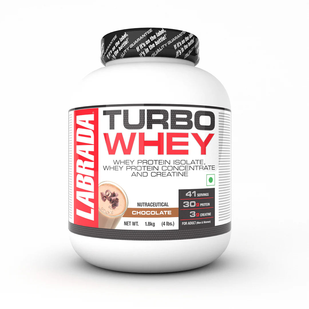 Labrada Turbo Whey protein powder container on a white background
