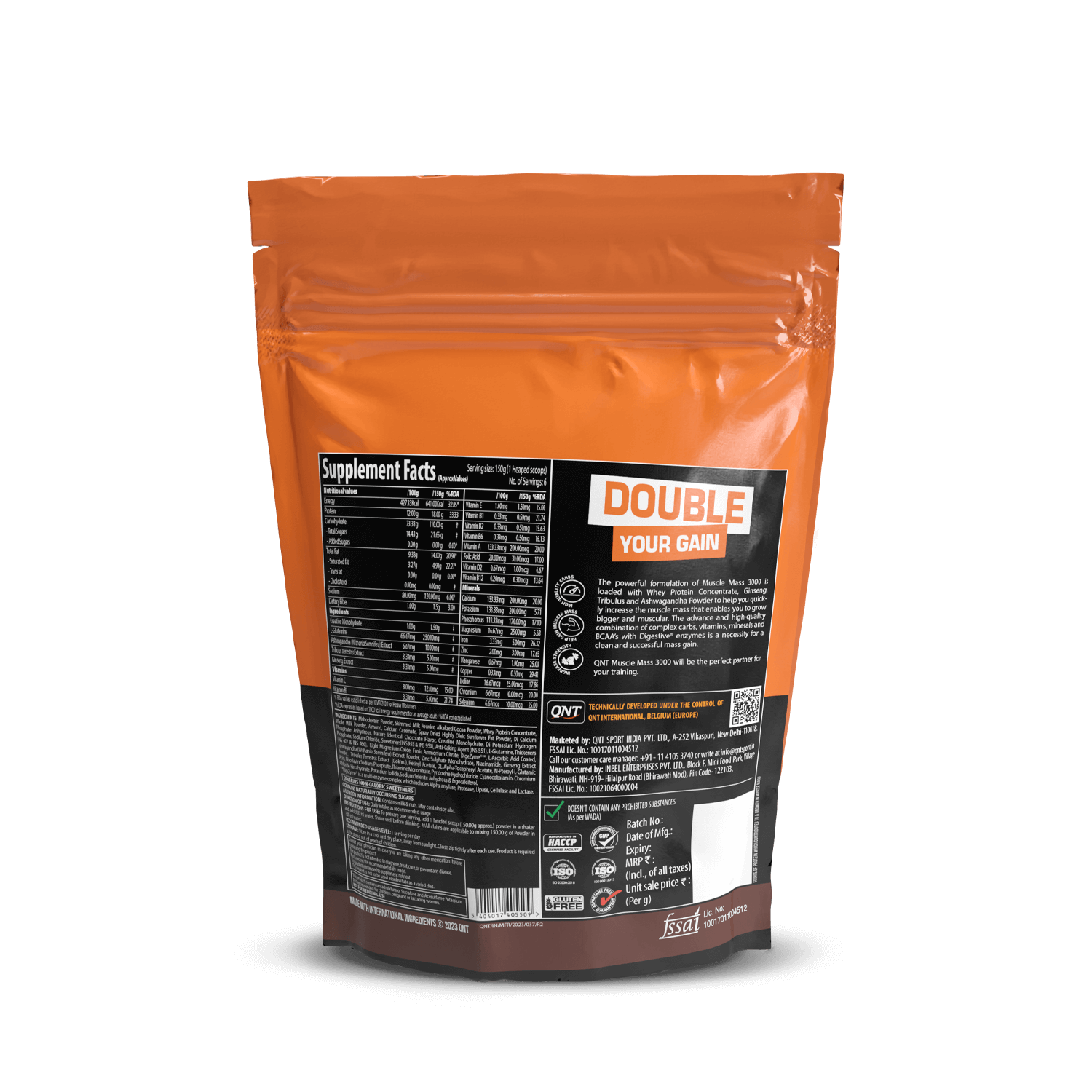 Orange supplement package with nutritional information on a black background