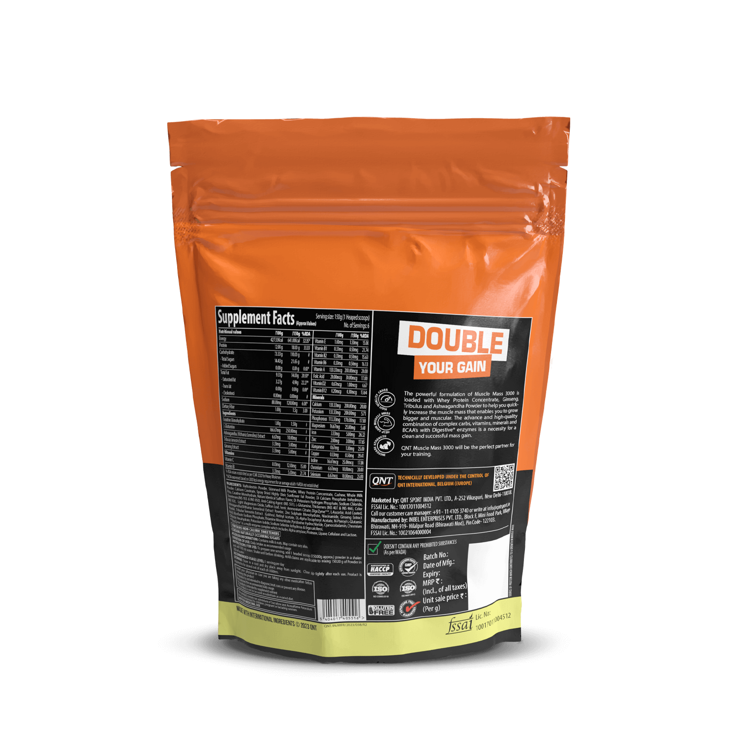 Orange supplement package with nutritional information on a black background