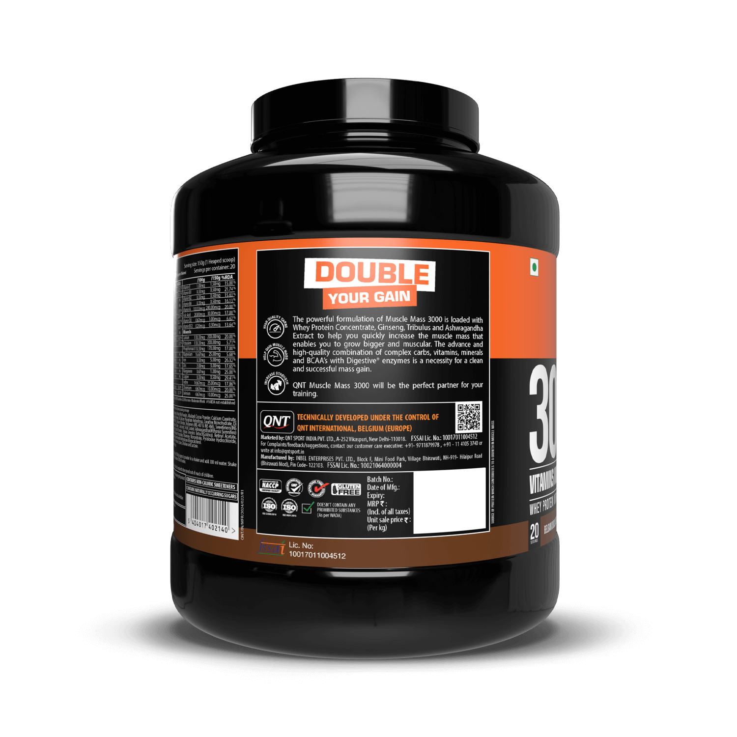 Supplement container with 'Double Your Gain' label on a black background