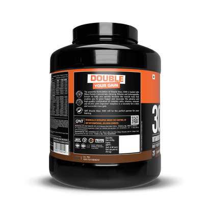 Supplement container with 'Double Your Gain' label on a black background