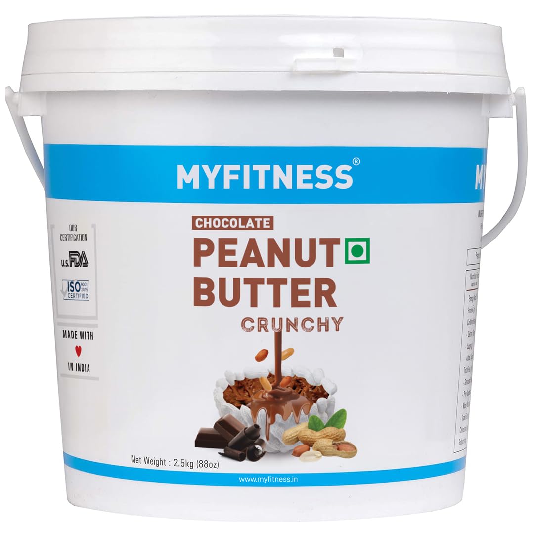 MyFitness chocolate peanut butter crunchy container on a white background