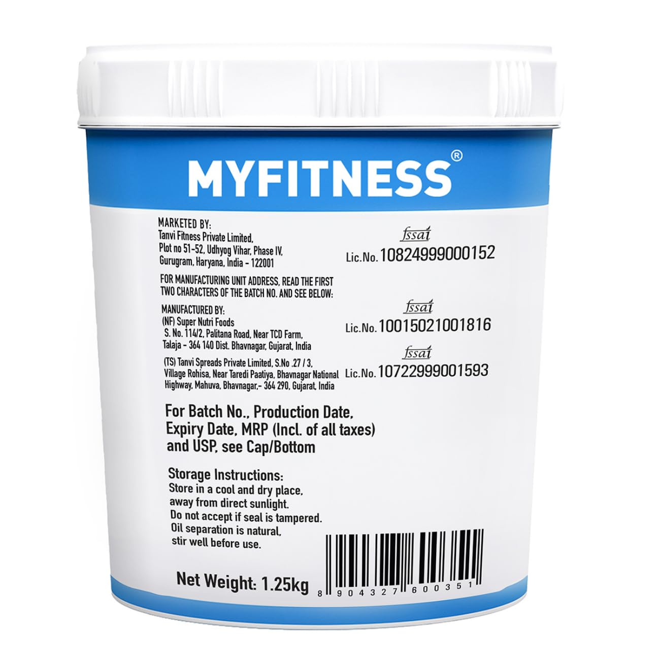 Back label of a MYFITNESS product container with text and bar code.