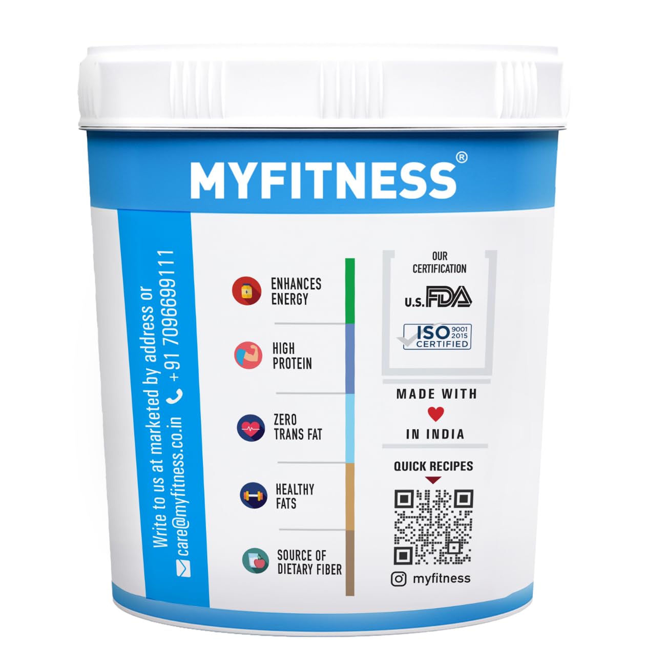 MYFITNESS supplement container with certification logos on a white background