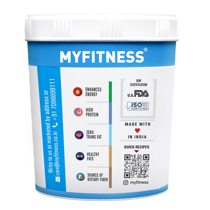 MYFITNESS supplement container with certification logos on a white background