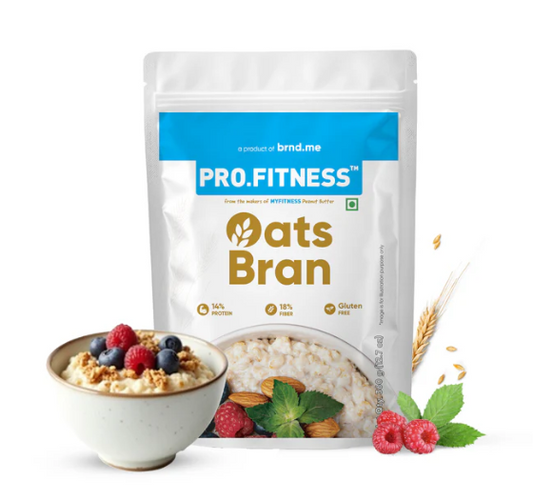 ProFitness Oats Bran package with a bowl of oats and berries on a white background