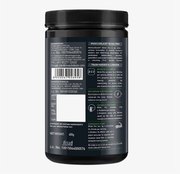 Black supplement container with label on a white background