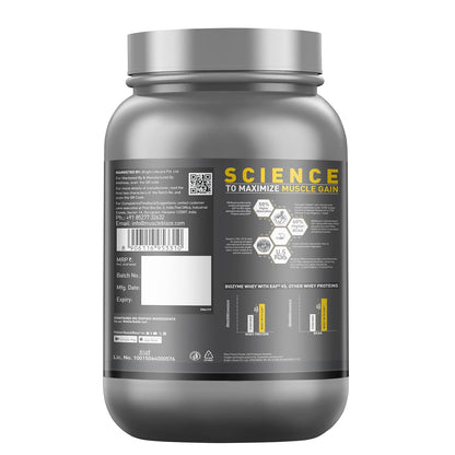 Gray protein supplement container with label on a white background
