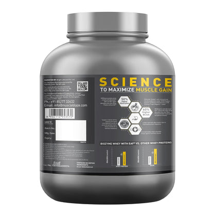 Gray protein supplement container with 'Science to Maximize Muscle Gain' text on a white background