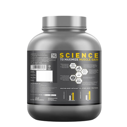 Gray protein supplement container with 'Science to Maximize Muscle Gain' text on a white background