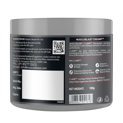 Back label of a supplement container with text and a QR code on a white background