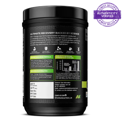 Black supplement container with label on a white background