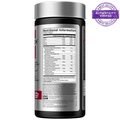Supplement container with nutritional information label on a white background