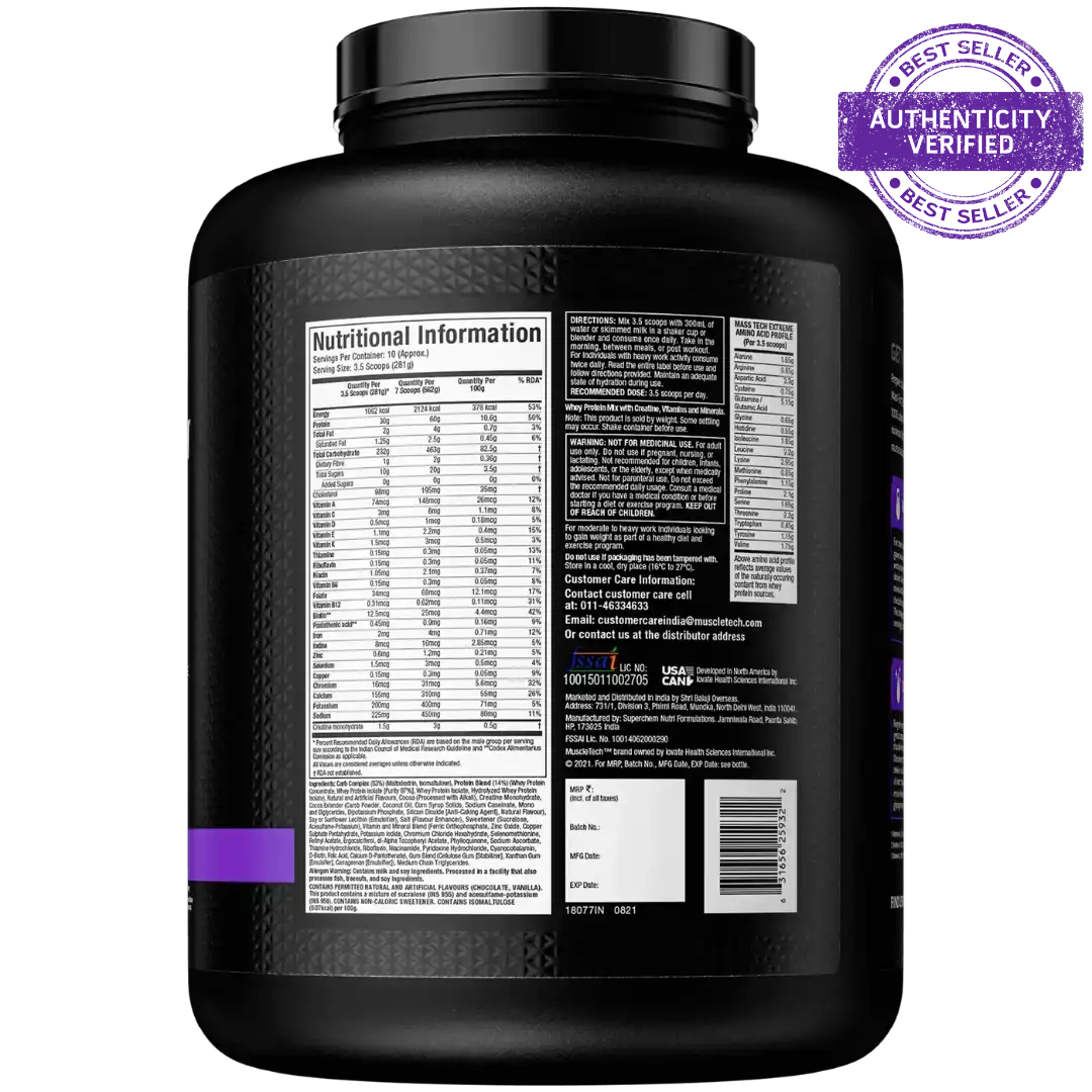 Black supplement container with nutritional information label on a white background