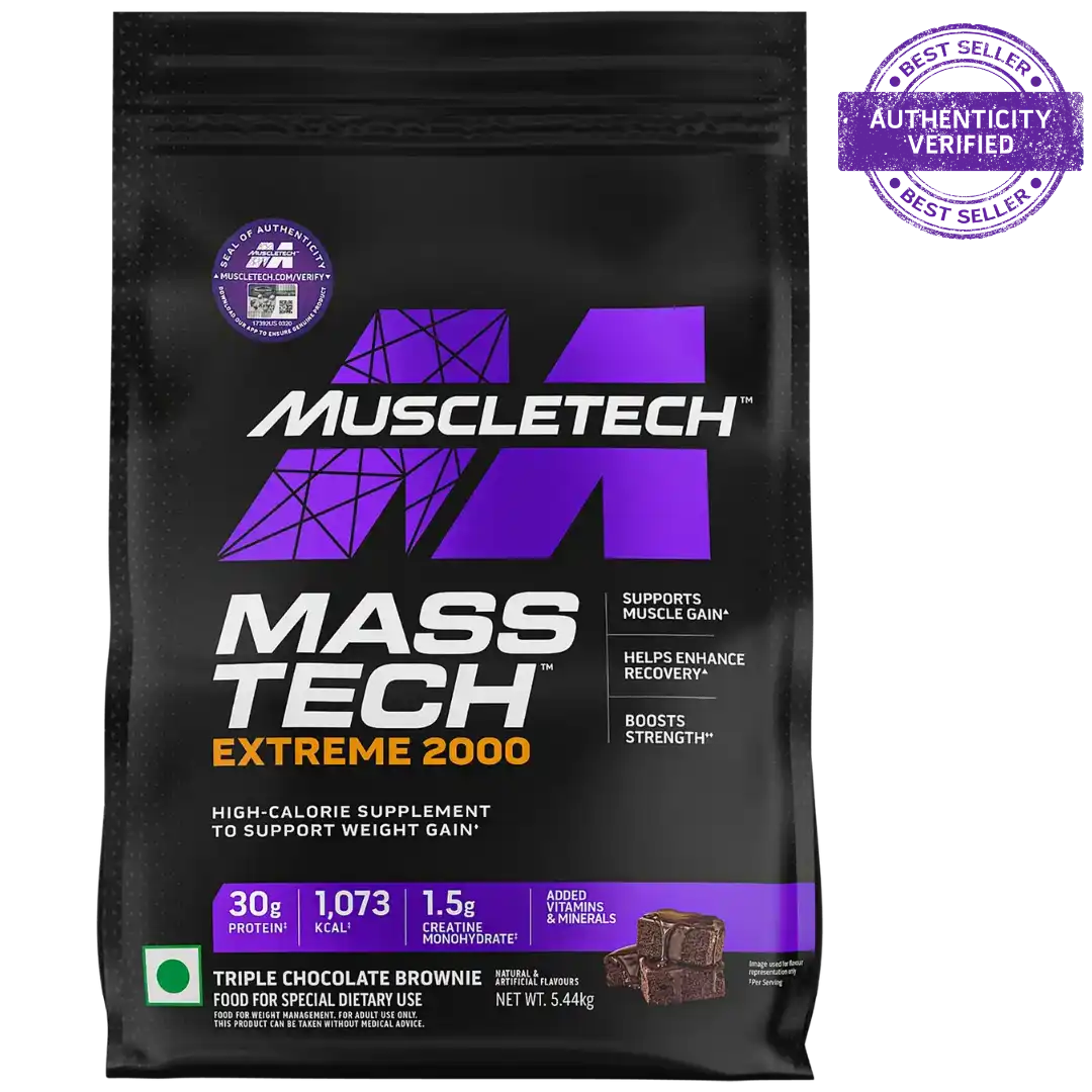 Muscletech Mass Tech Extreme 2000 supplement package on a white background