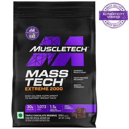 Muscletech Mass Tech Extreme 2000 supplement package on a white background