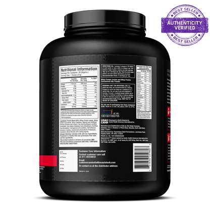 Black supplement container with nutritional information label on a white background