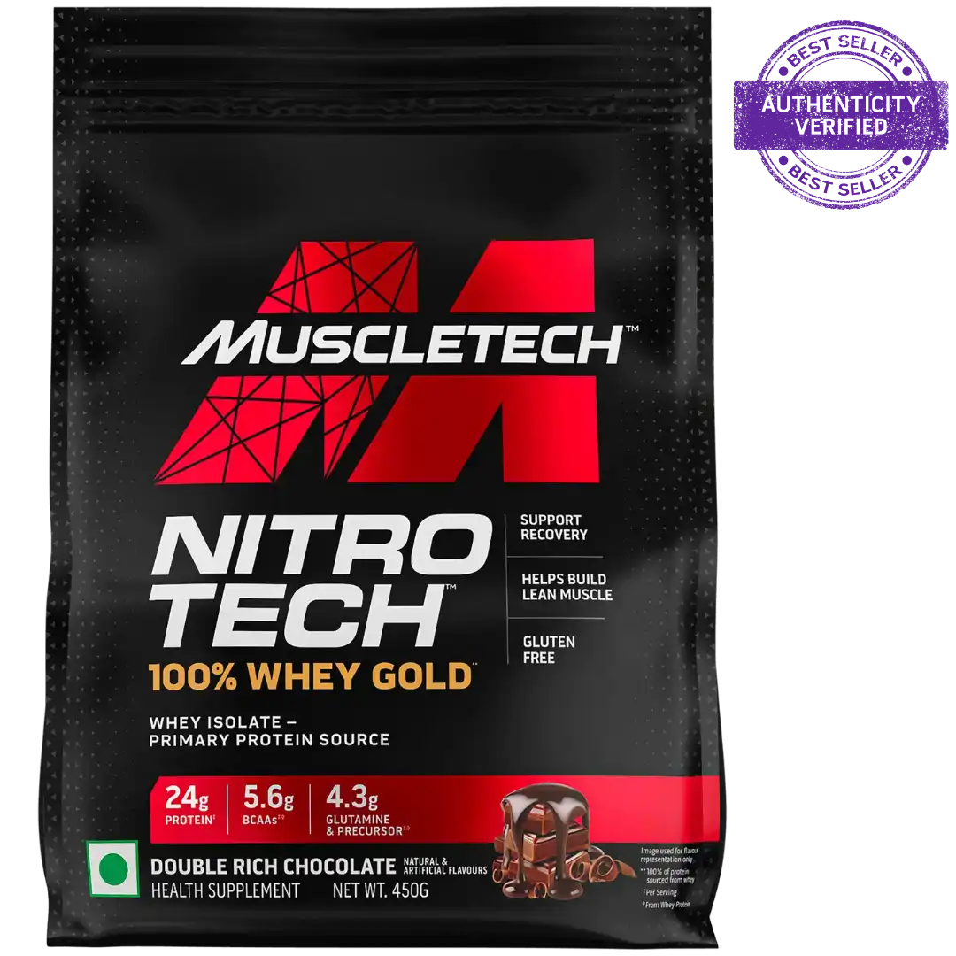 Muscletech Nitro Tech 100% Whey Gold protein package on a white background