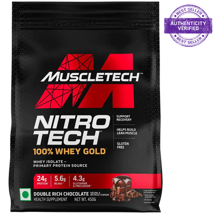 Muscletech Nitro Tech 100% Whey Gold protein package on a white background