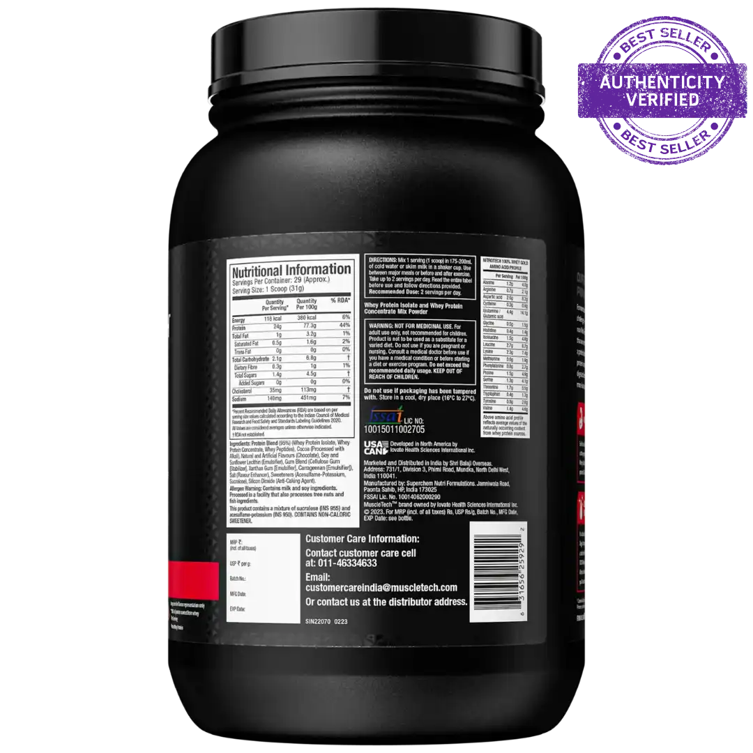 Black supplement container with nutritional information label on a white background