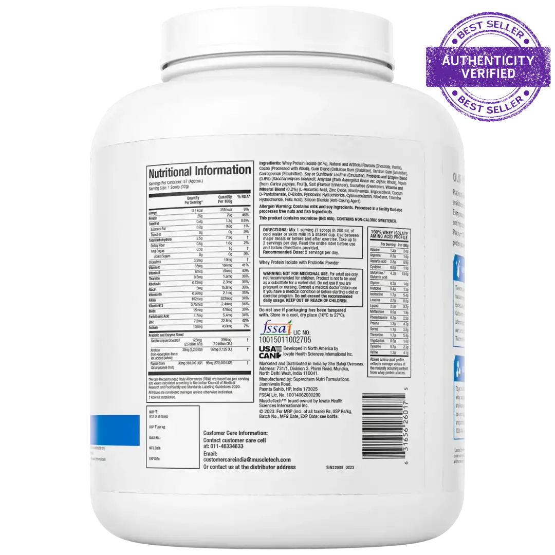 White supplement container with nutritional information label on a white background