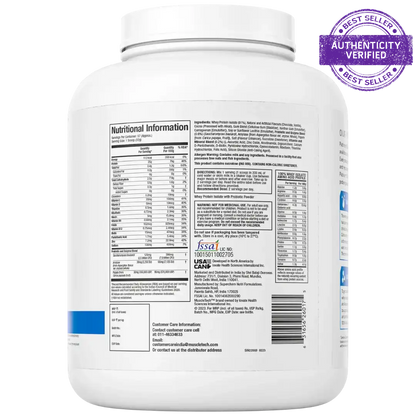 White supplement container with nutritional information label on a white background