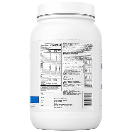 Nutritional information label on a white supplement container