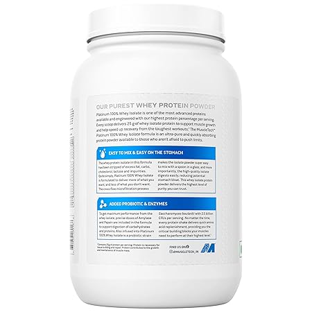 Whey protein powder container with label on a white background