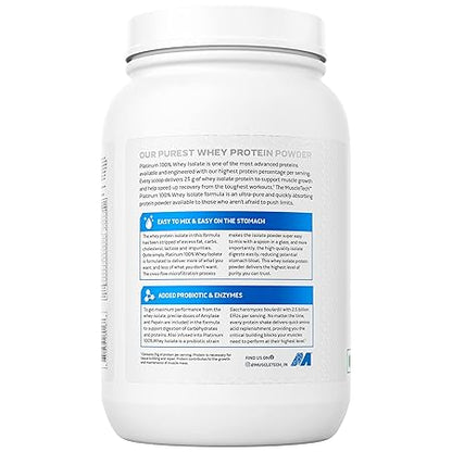 Whey protein powder container with label on a white background