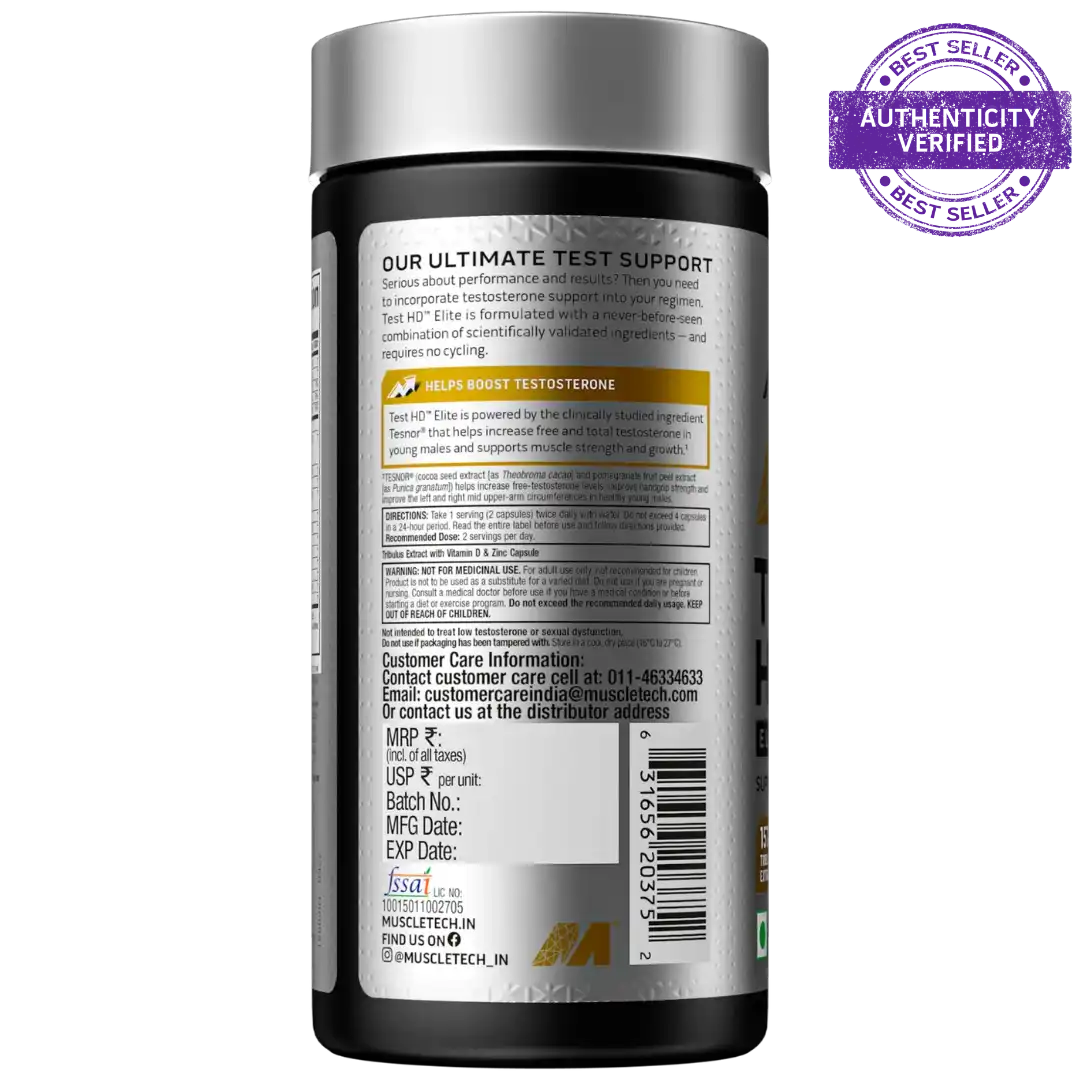 Back label of a supplement container with text and branding on a white background