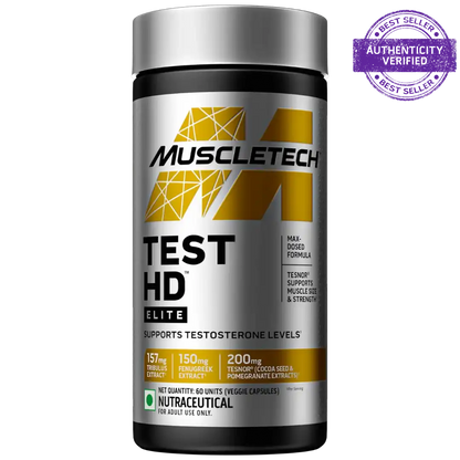 Muscletech Test HD Elite supplement container on a white background