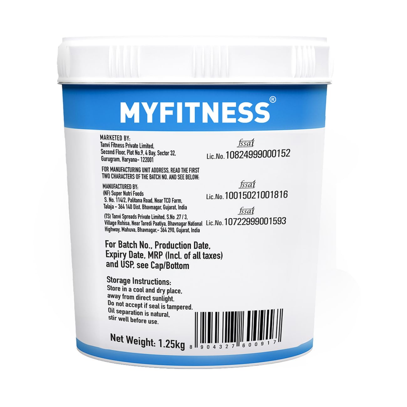 Back label of a MyFitness product container with text and barcodes.