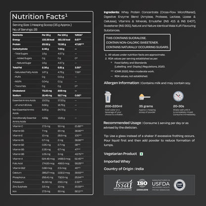 Nutrition facts label and ingredient list for a supplement on a black background