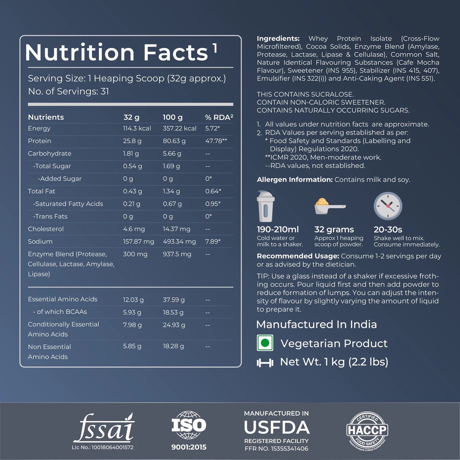 Nutrition facts label with detailed information on a blue background