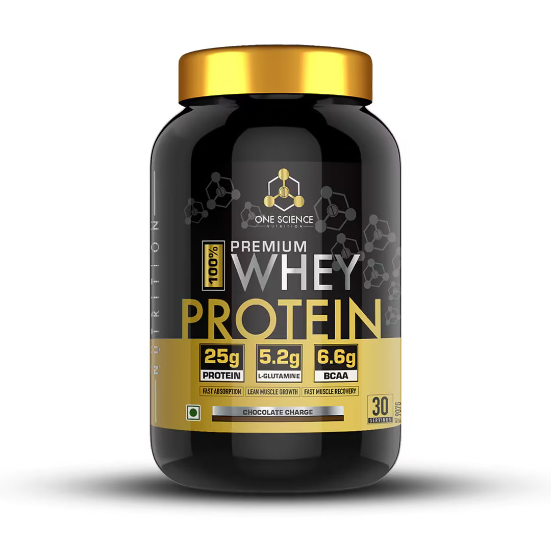 Black and gold protein supplement container with nutritional information on a white background