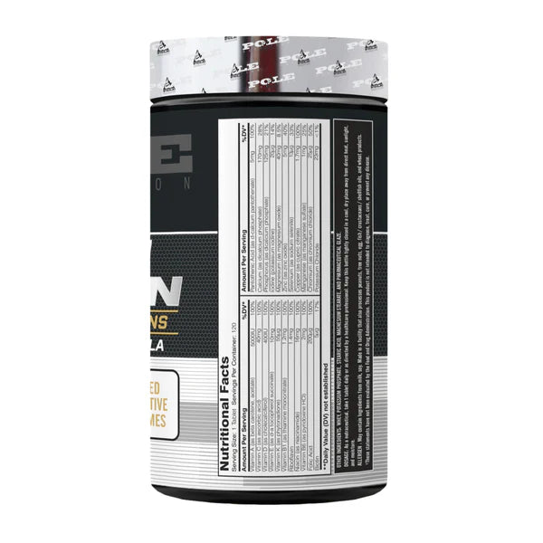 Supplement container with nutritional facts label on a white background