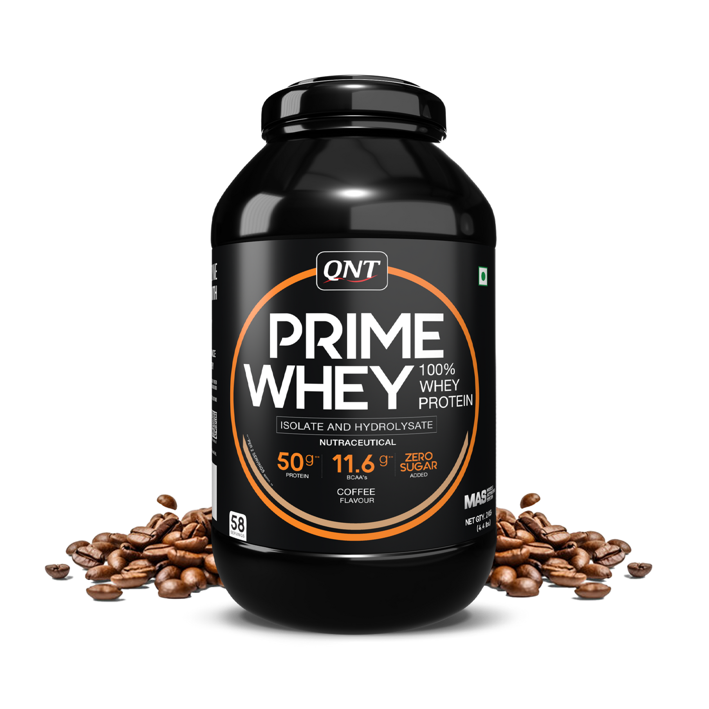 Black supplement container with nutritional label on a white background
