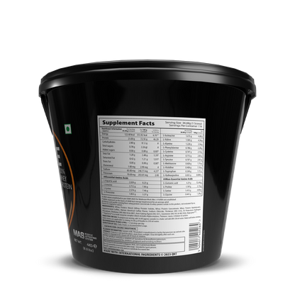 Black container with supplement facts label on a white background