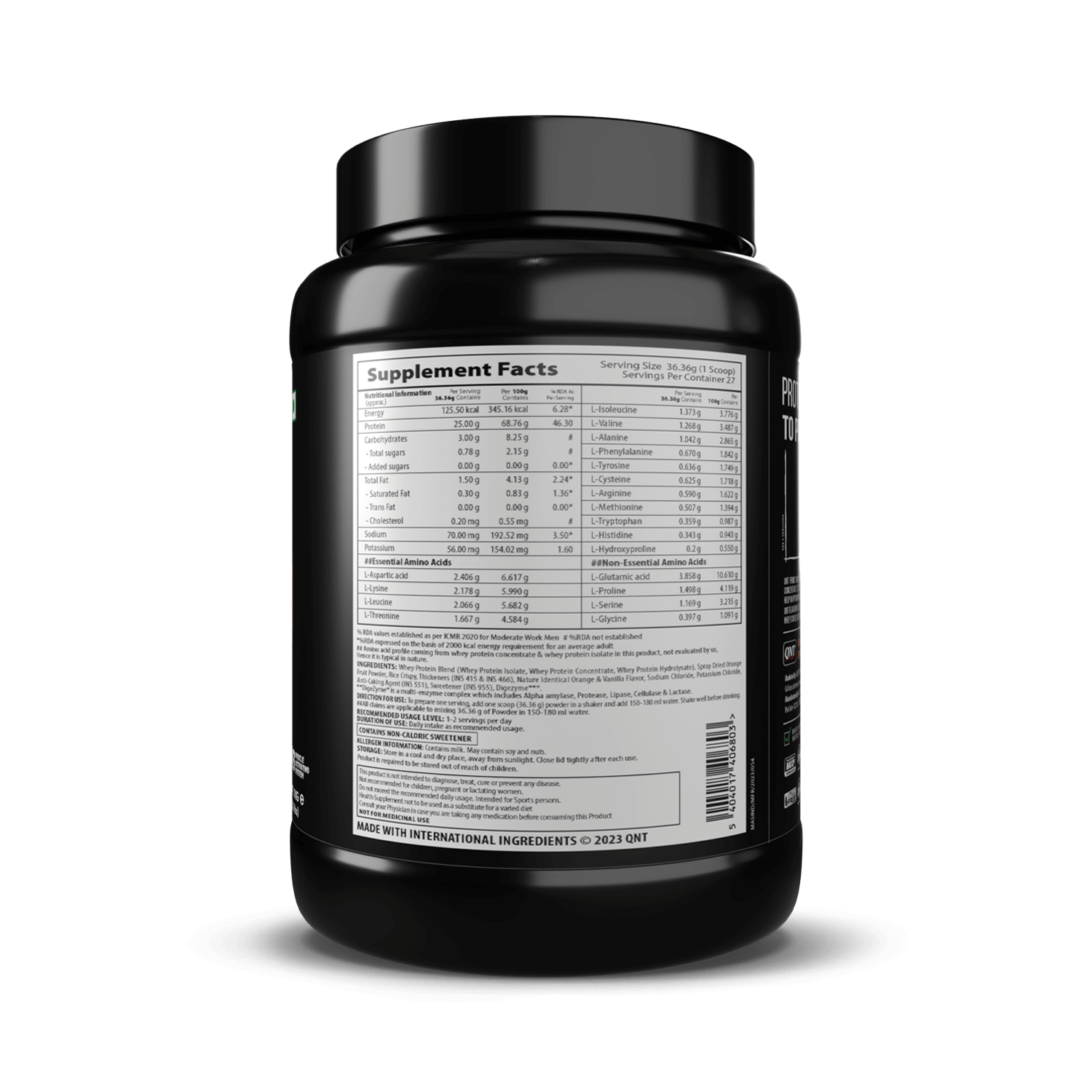 Black supplement container with a label on a black background
