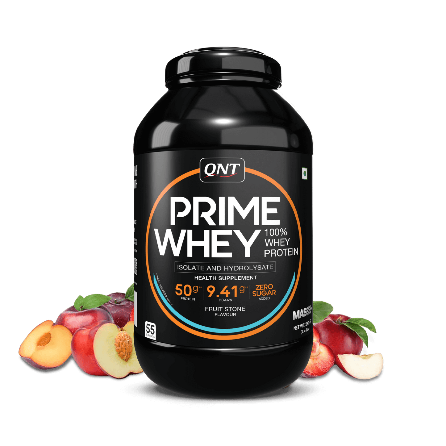 Black protein supplement container with label on a white background