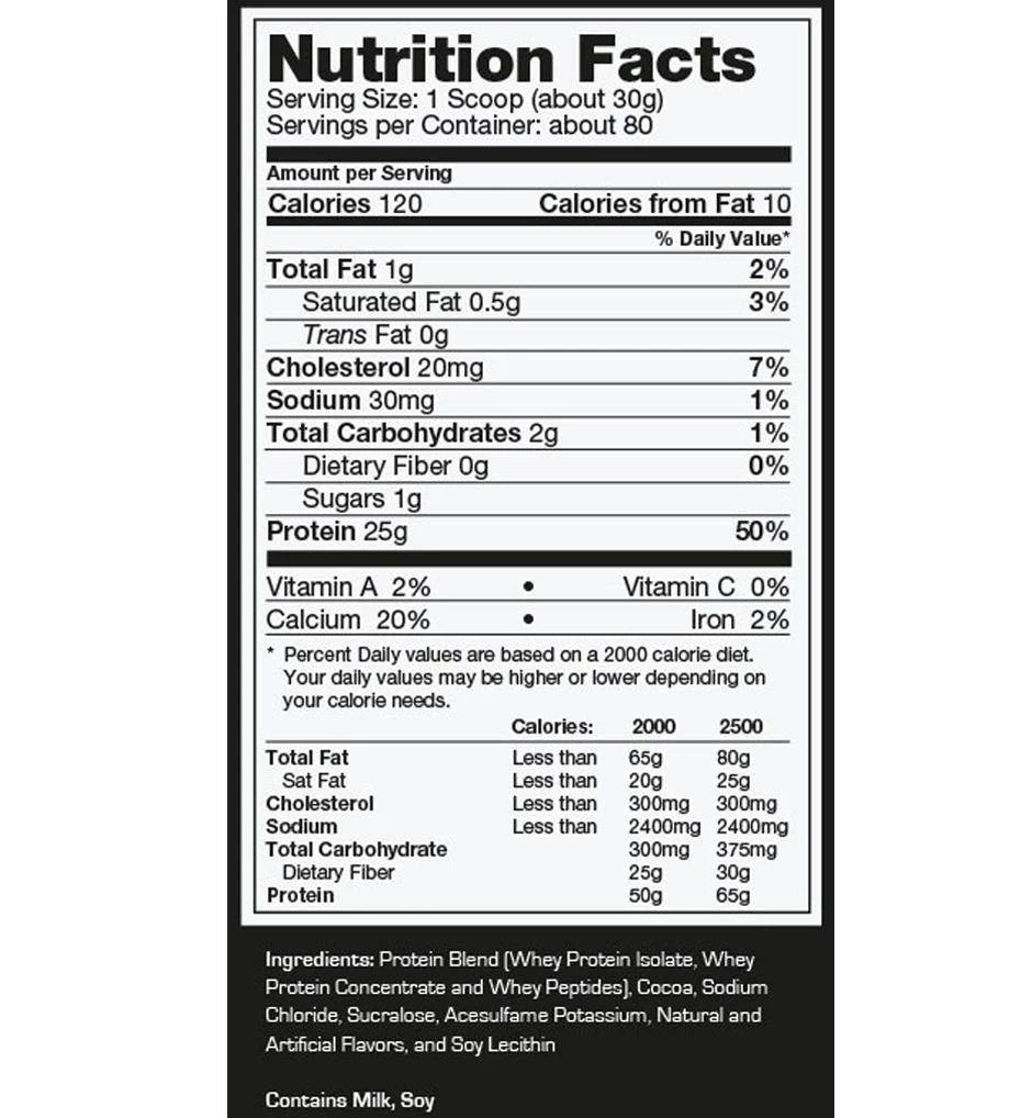 Nutrition facts label for a protein product on a white background