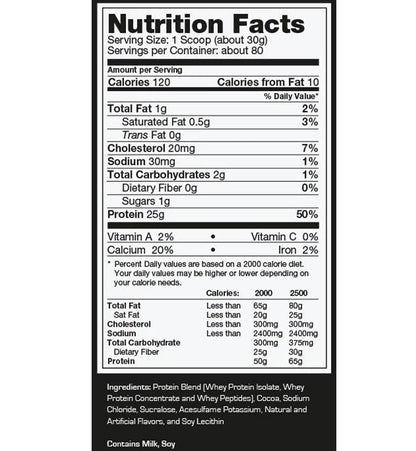 Nutrition facts label for a protein product on a white background