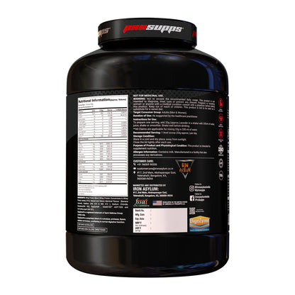 Black protein supplement container with ProSupps branding on a white background