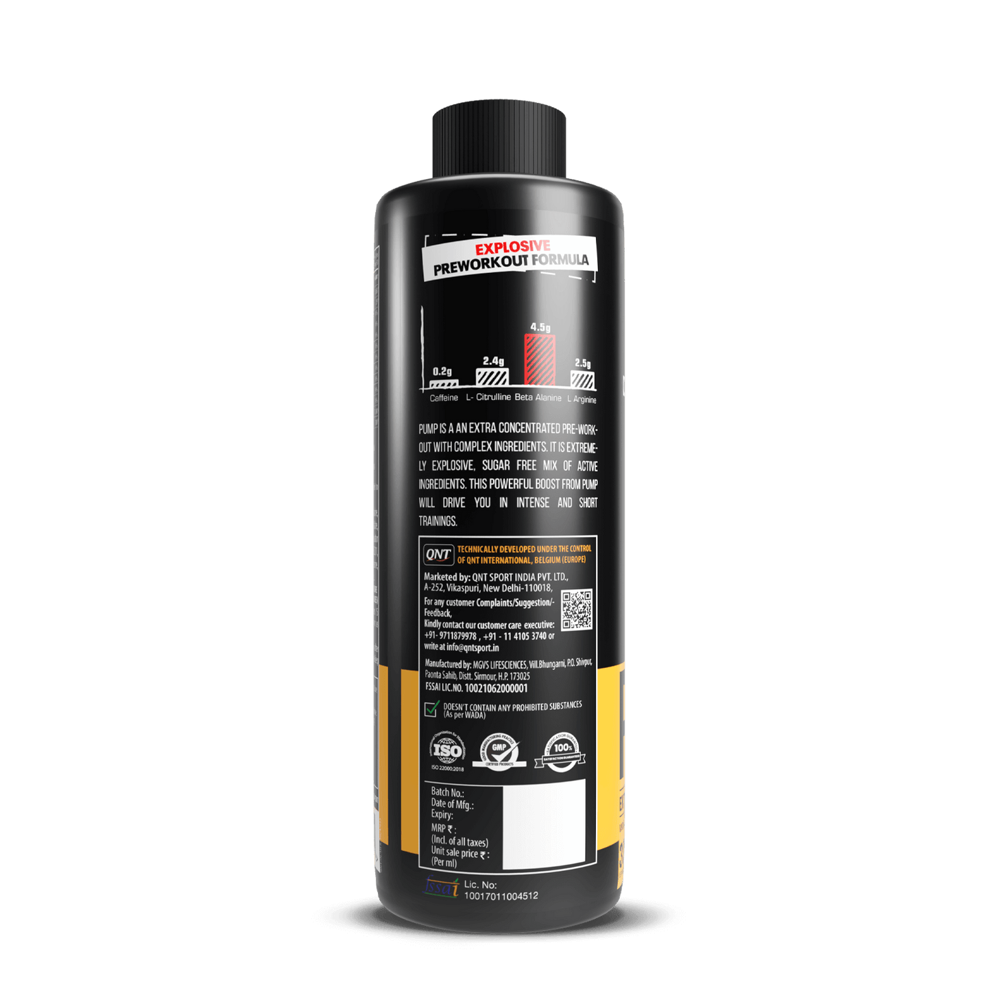 Black supplement bottle with label on a black background