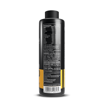 Bottle label with nutritional facts on a black background